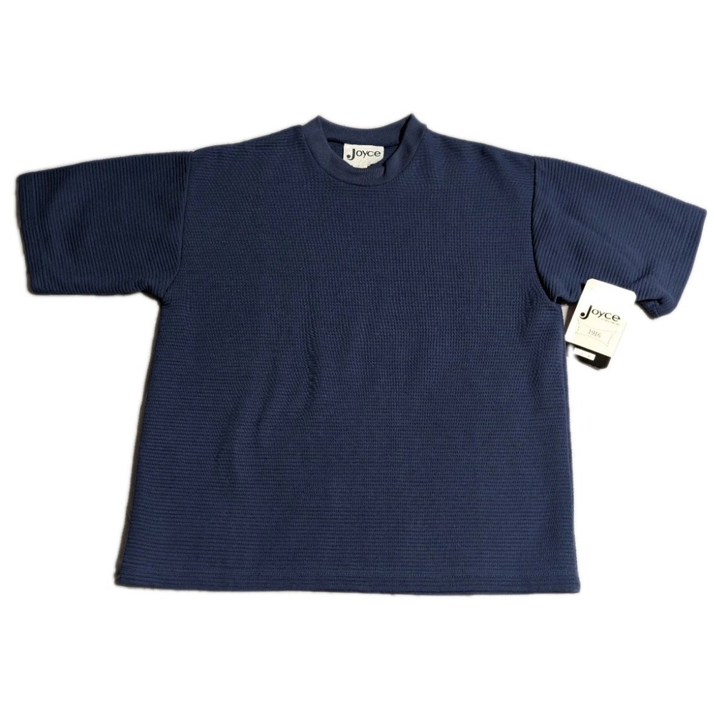 Vintage Joyce Sportswear Ribbed Knit Top Womens M Blue Short Sleeve NWT